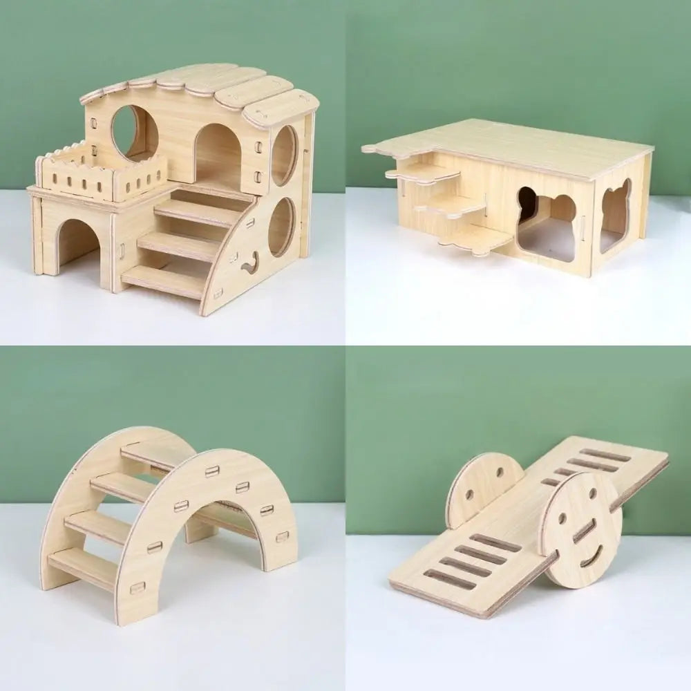 New Wooden Hamster Villa Chewable Easy to Install Platform House Durable Cage Accessories Hamster Climb Pet Supplies