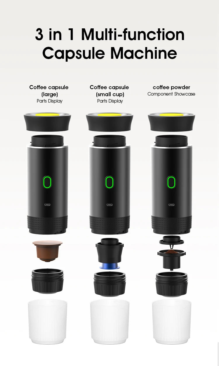 3-in-1 Portable Espresso Coffee Maker – Capsule, Powder & Travel Coffee Machine
