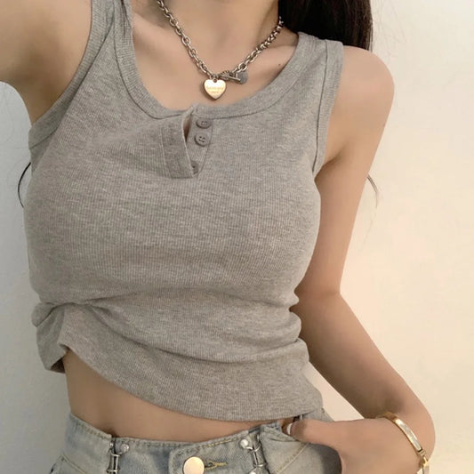 Women's Ribbed Button-Down Sleeveless Tank Top Blouse