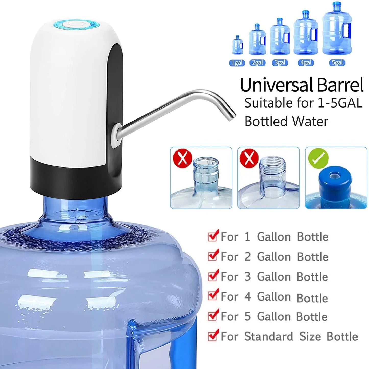 USB Rechargeable Electric Water Dispenser Pump – One-Click Auto Bottle Pump