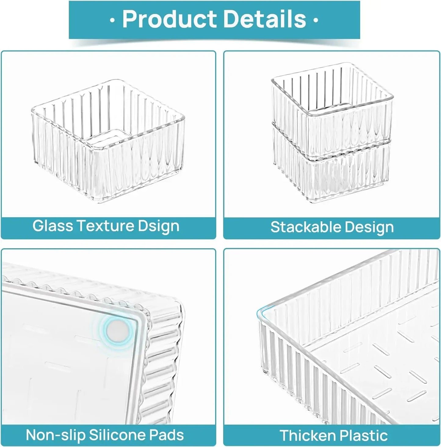 Stackable Acrylic Drawer Organiser Trays – Clear Makeup & Bathroom Vanity Storage Bins