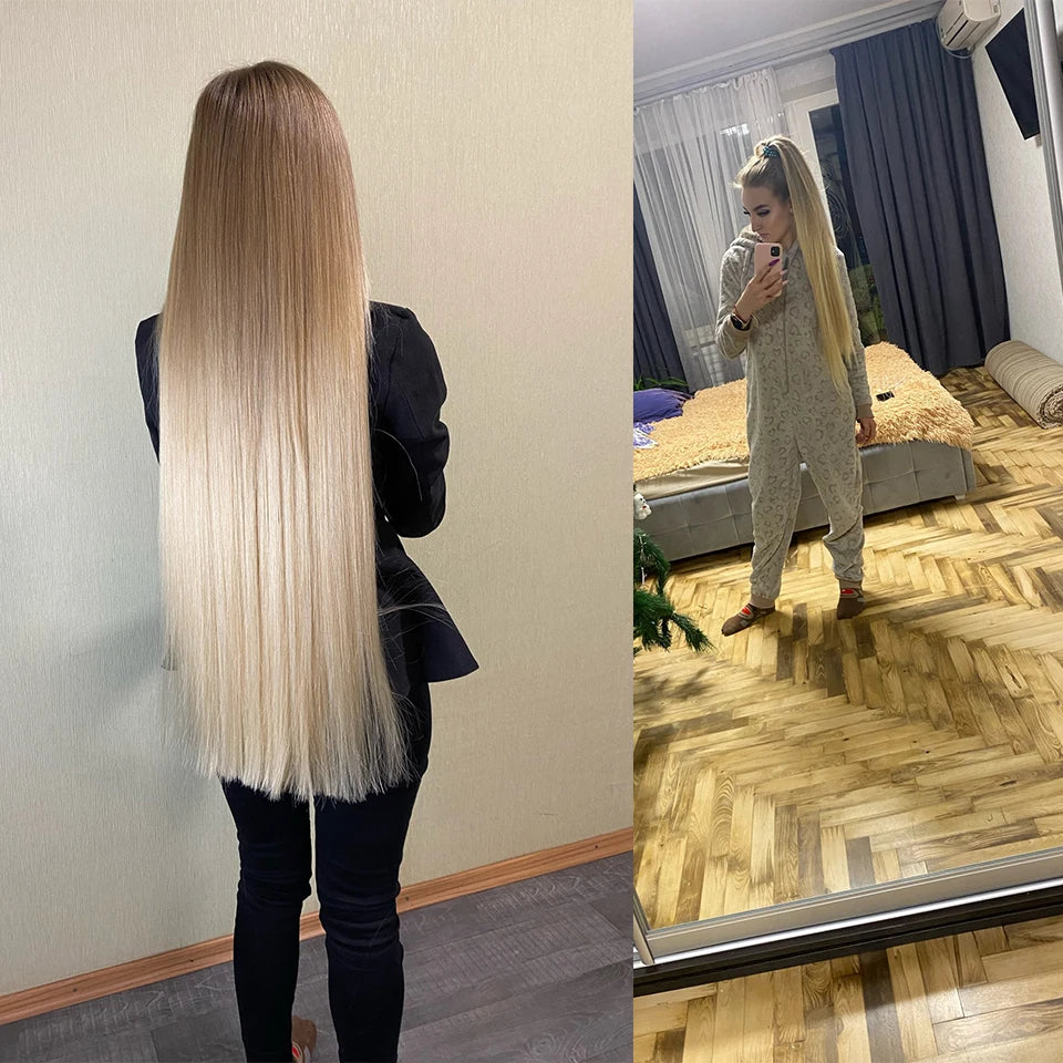Bone Straight Synthetic Hair Bundles – Natural Super Long Yaki Straight Hair Weaving Extensions