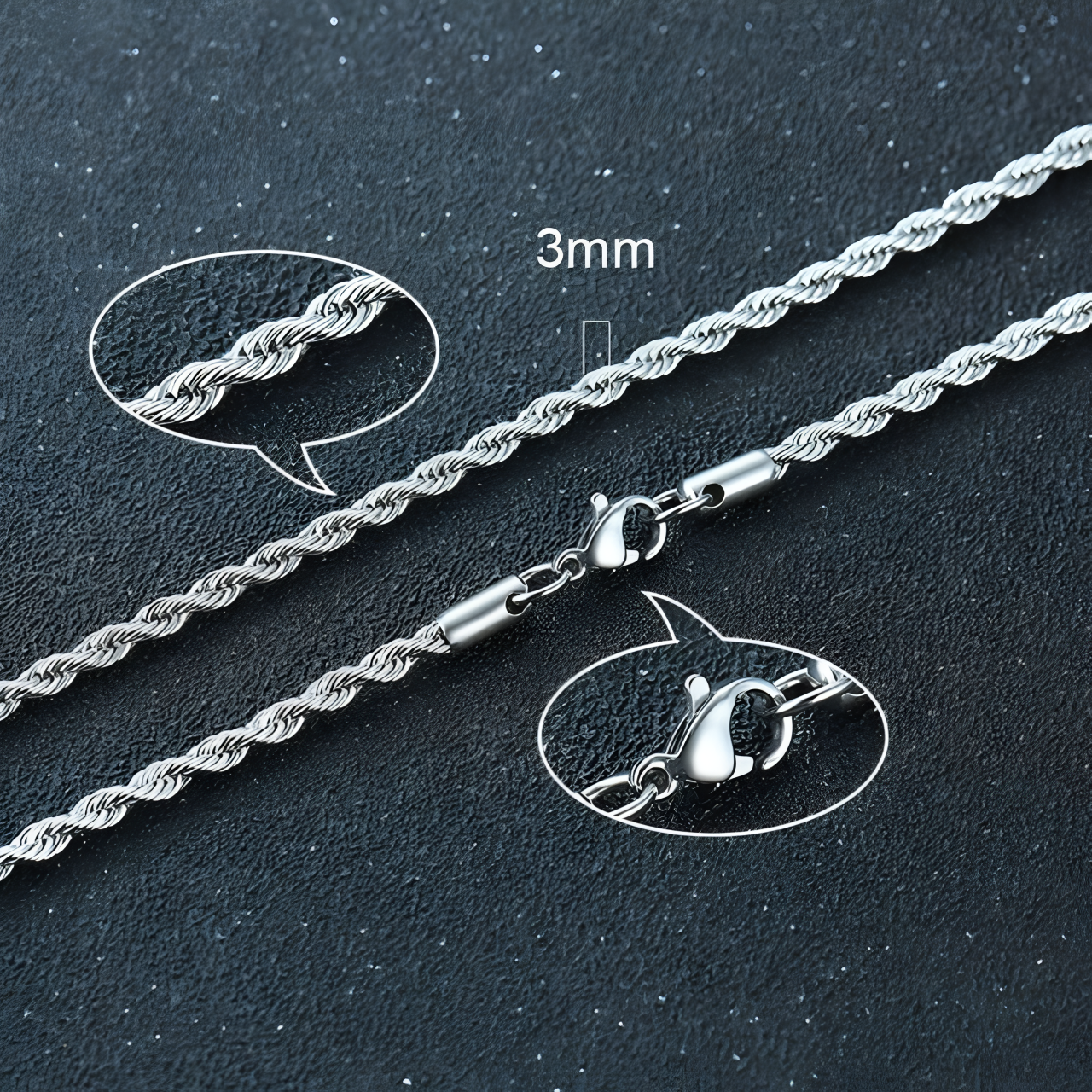 Twisted Rope Figaro Chain Necklace – Unisex Silver & Gold