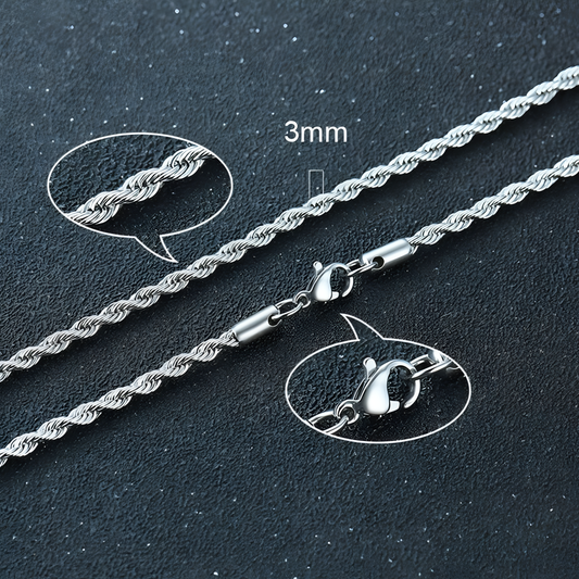 Twisted Rope Figaro Chain Necklace – Unisex Silver & Gold