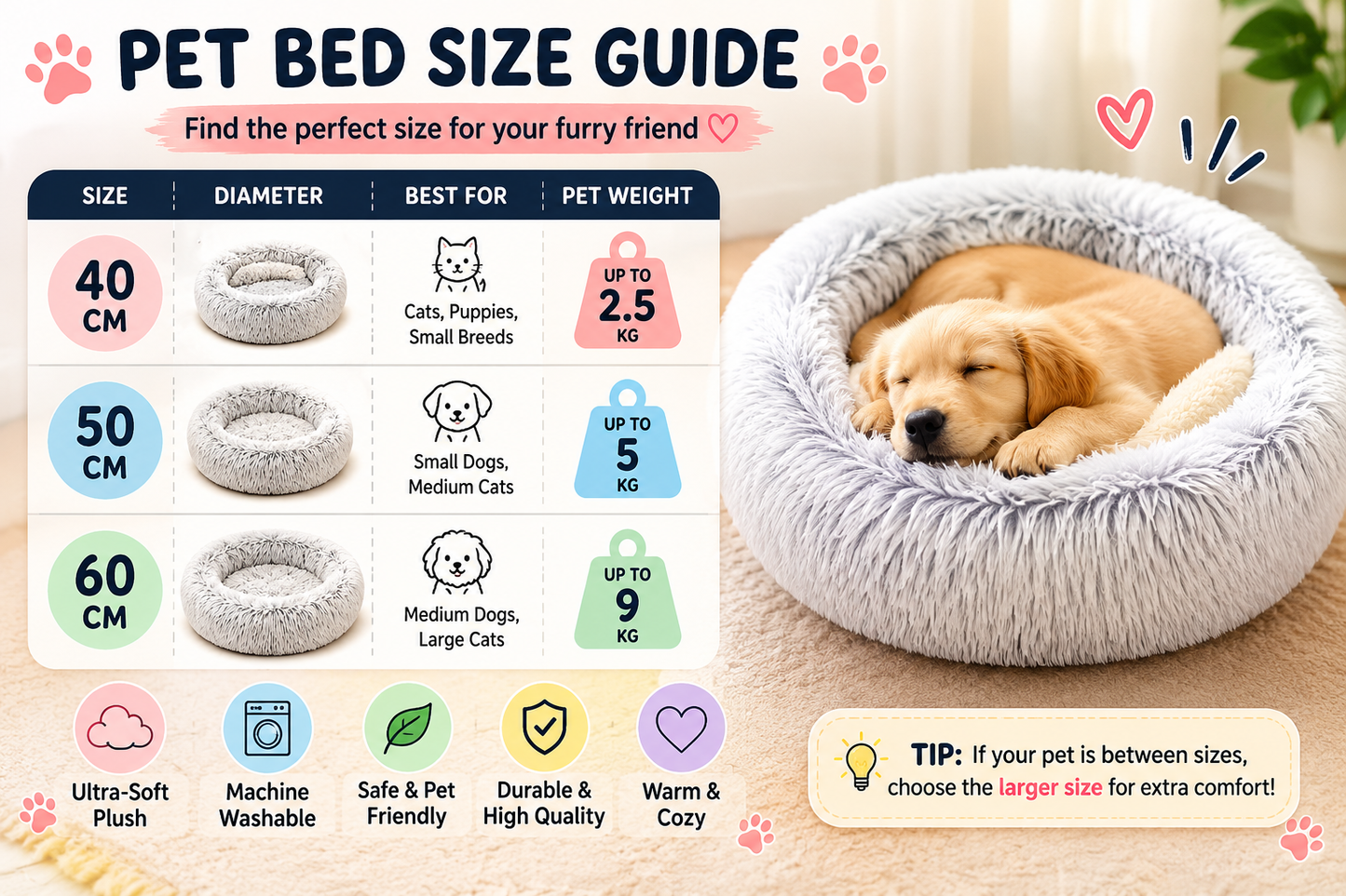 2-in-1 Cozy Calming Pet Bed for Dogs & Cats